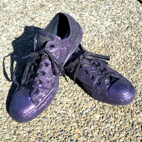 Price drop! Converse All Star Women 9.5, Men 7.5. Purple Glitter low top shoe - Picture 2 of 16